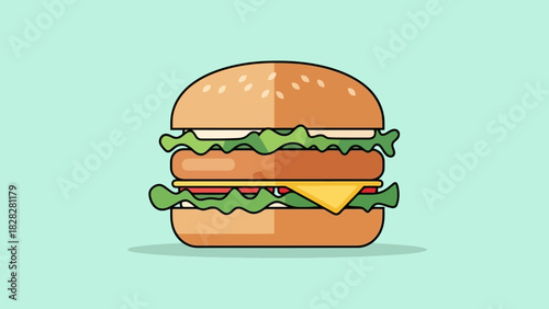 Delicious Stacked Burger Illustration Fast Food Icon Minimalist Design