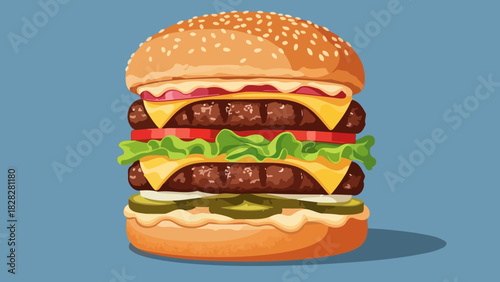 Delicious Double Decker Cheeseburger Artwork with Fresh Toppings