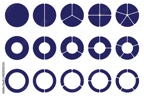 Circle pie chart set. pie charts data, pie charts infographic, pie chart bar graphs. Vector illustration.