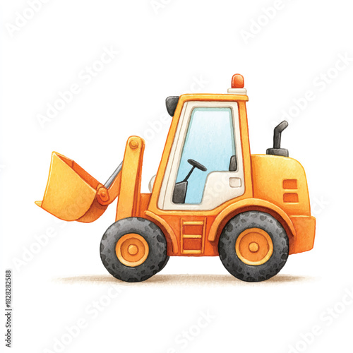 Cute Watercolor Front End Loader Construction Vehicle Illustration