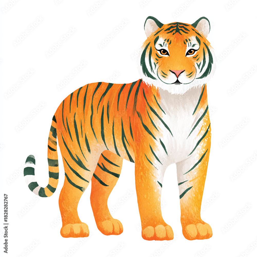 Obraz premium Cute Watercolor Tiger Illustration Standing