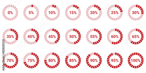 Pie chart. Progression from 0 to 100. Ring percentage pie chart diagram or loading circle.