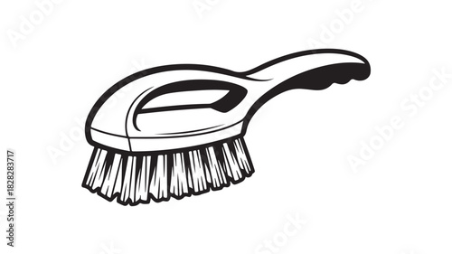 Isolated vector illustration of a plastic cleaning brush and wooden handled hairbrush tool on white