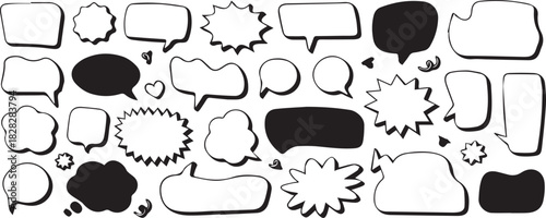 Big set of hand drawn doodle speech bubbles, chat dialog boxes, and thought cloud vectors