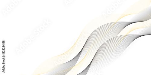 Abstract golden and black wave line on white background. Wave stream lines.