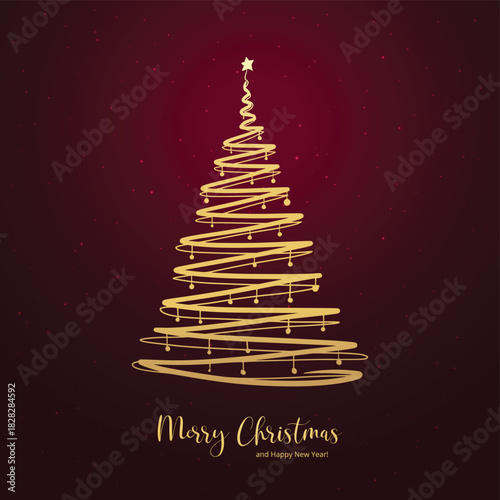 Golden outline christmas tree festival card background