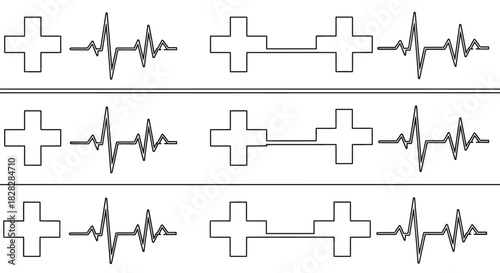 Abstract seamless pattern with medical cross and heartbeat vector illustration minimalist