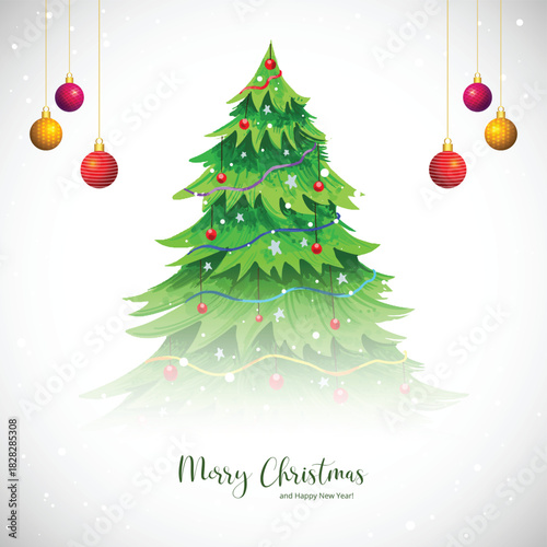 Artistic beautiful christmas line tree card on white background