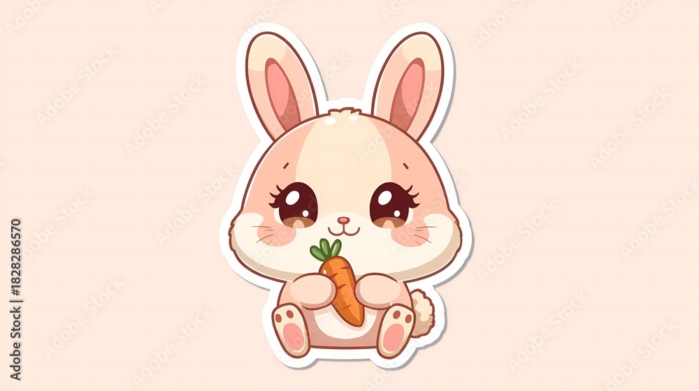 Obraz premium Cute Bunny Holding Carrot with Pink Ears and Blush 