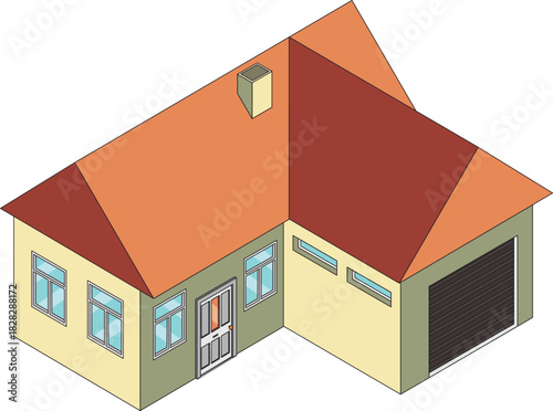 Isometric Home With Garage Private House Cottage Villa Vector