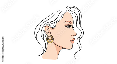 Side profile portrait showcasing a woman's elegant features and flowing hairstyle