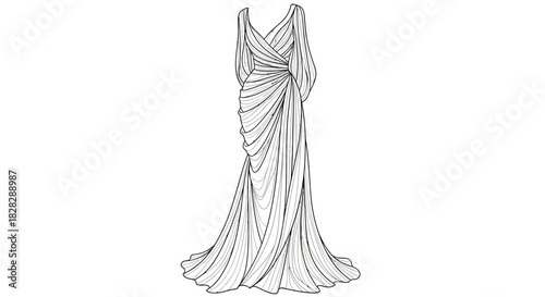 Elegance in Motion: A flowing gown with meticulous line work and cascading silhouette