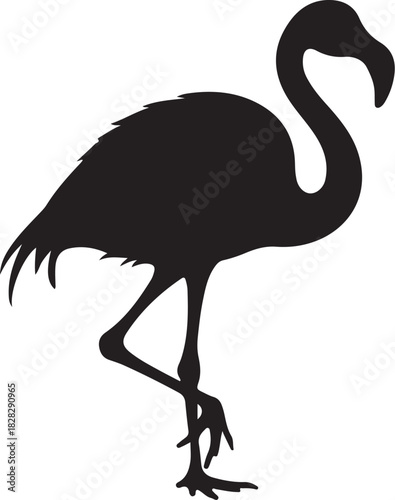 Black silhouette of a flamingo standing on one leg