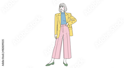 Elegant figure illustration of woman in pastel colors, creating an air of modern chic style
