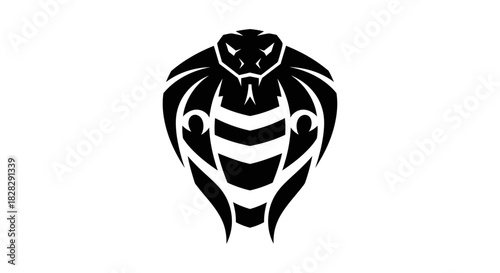 Black scorpion logo with a menacing expression on a white background