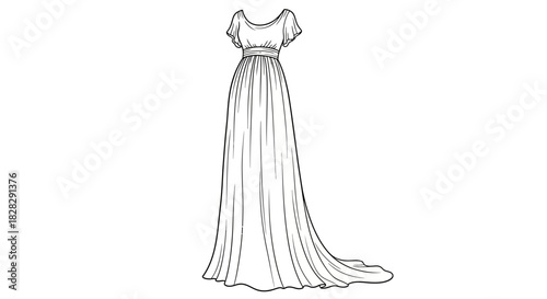 Elegant empire waistline gown sketch for fashion design projects and creative ventures