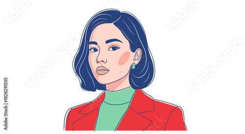 Elegant businesswoman in red blazer illustration with a modern stylish appearance