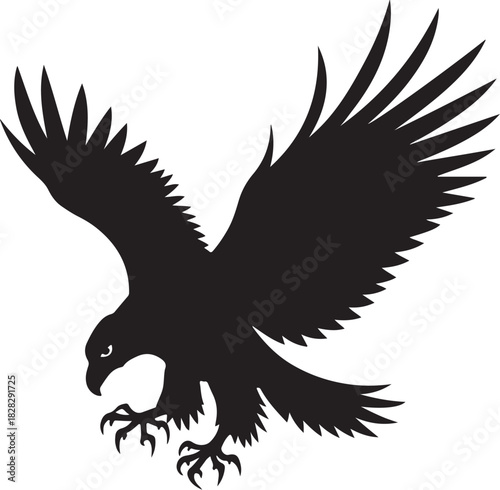 Black silhouette of a raptor bird with wings spread