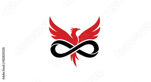 Logo of a red phoenix bird with outstretched wings forming an infinity symbol on a white