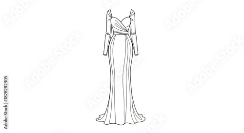 Elegant gown sketch with flowing lines showcasing design sophistication and grace