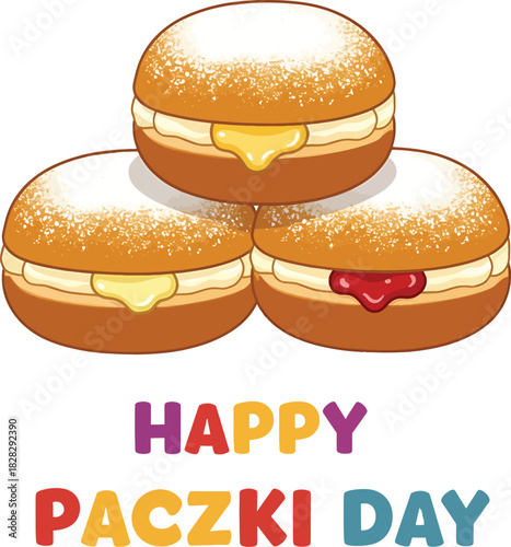 Three Sweet Doughnuts With Cream and Jam Fillings and Powdered Sugar Topping donut paczki