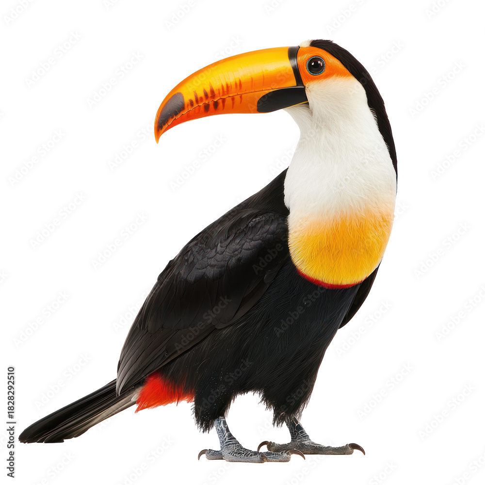 Fototapeta premium Toucan preening A toucan uses its beak to groom its feathers. full length isolate on transparent background