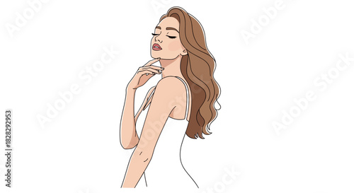 Elegant depiction of a graceful woman in contemplation with flowing hairstyle