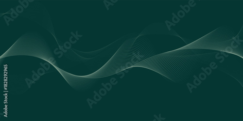 Abstract wave soft green gradient with the line on dark green pattern background. Digital sound wave design. Modern concept. Vector illustration