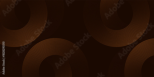 Abstract golden brown circles on dark background. 3D lines design. Luxury techno lcirlce ines effect