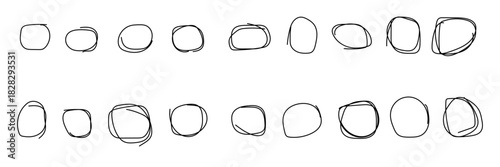 Set of minimalist outline frame icons with transparent background, depicting abstract sketchy shapes, organic borders, and creative scribble elements, vector illustration
