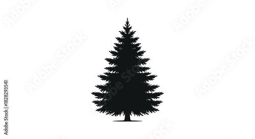 Elegant evergreen tree illustration in black and white silhouette