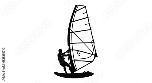 Windsurfer on water sport activity silhouette