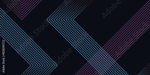 Abstract dark futuristic technology banner background. Glowing pink and blue arrow lines graphic design. Modern geometric lines pattern. Suit for cover, poster, banner, brochure, presentation, website