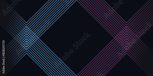 Abstract dark futuristic technology banner background. Glowing pink and blue arrow lines graphic design. Modern geometric lines pattern. Suit for cover, poster, banner, brochure, presentation, website