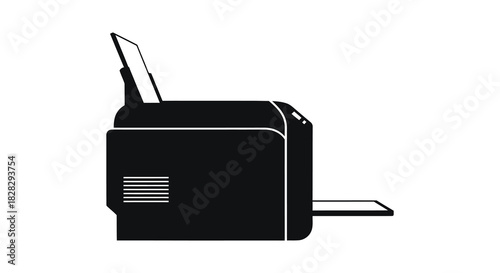 Laser printer side view black and white office equipment silhouette