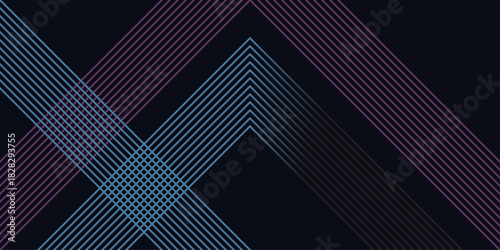 Abstract dark futuristic technology banner background. Glowing pink and blue arrow lines graphic design. Modern geometric lines pattern. Suit for cover, poster, banner, brochure, presentation, website