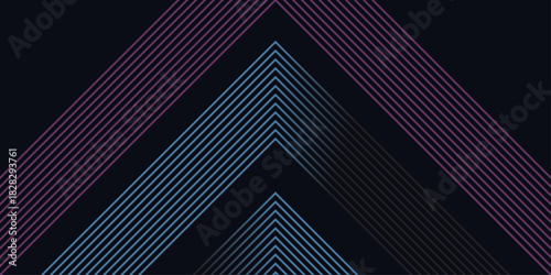 Abstract dark futuristic technology banner background. Glowing pink and blue arrow lines graphic design. Modern geometric lines pattern. Suit for cover, poster, banner, brochure, presentation, website