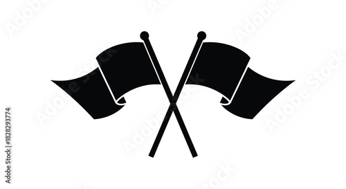 Two crossed flags icon symbol of victory or celebration silhouette