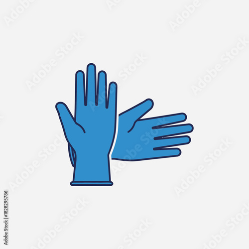 Pair of blue gloves with fingers spread apart.