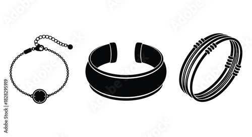 Three different style bracelets jewelry fashion accessory silhouette