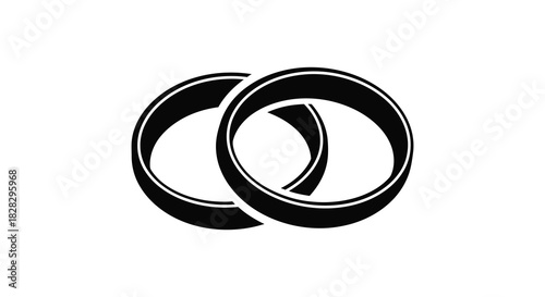 Linked wedding rings symbolizing union and commitment in black silhouette