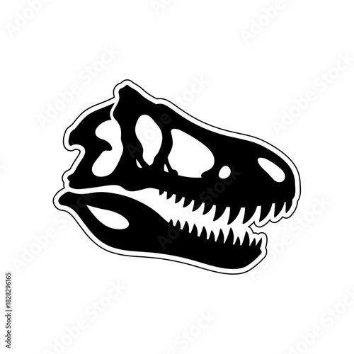 Black silhouette of a dinosaur skull with sharp teeth.