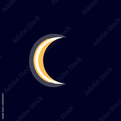 Crescent moon with textured yellow and white stripes.