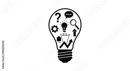 Lightbulb filled with ideas and concepts in silhouette style silhouette