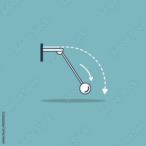 Pendulum with ball swinging and indicating motion.