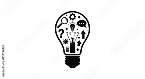 Light bulb filled with ideas and concepts silhouette