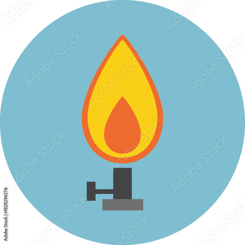 Bunsen burner with orange and yellow flame.