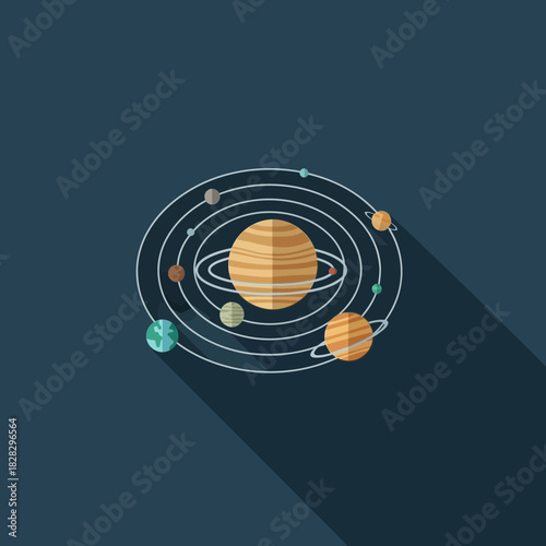Solar system with planets orbiting a large central sun.
