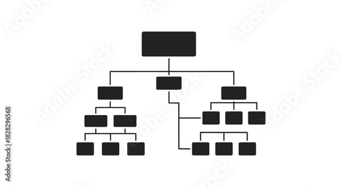 Hierarchical structure diagram showing relationships and connections in silhouette