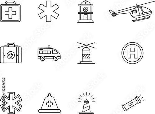 Minimalist emergency line-icon set